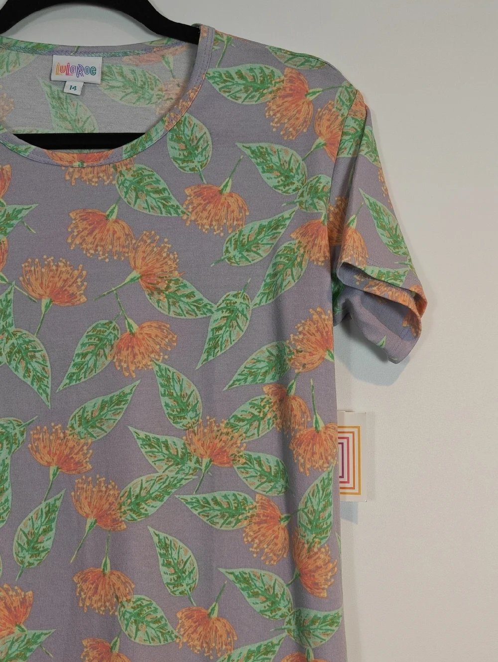 Lularoe NWT Gracie Girls Floral Short Sleeve Tee  Purple, Orange & Green Size 14